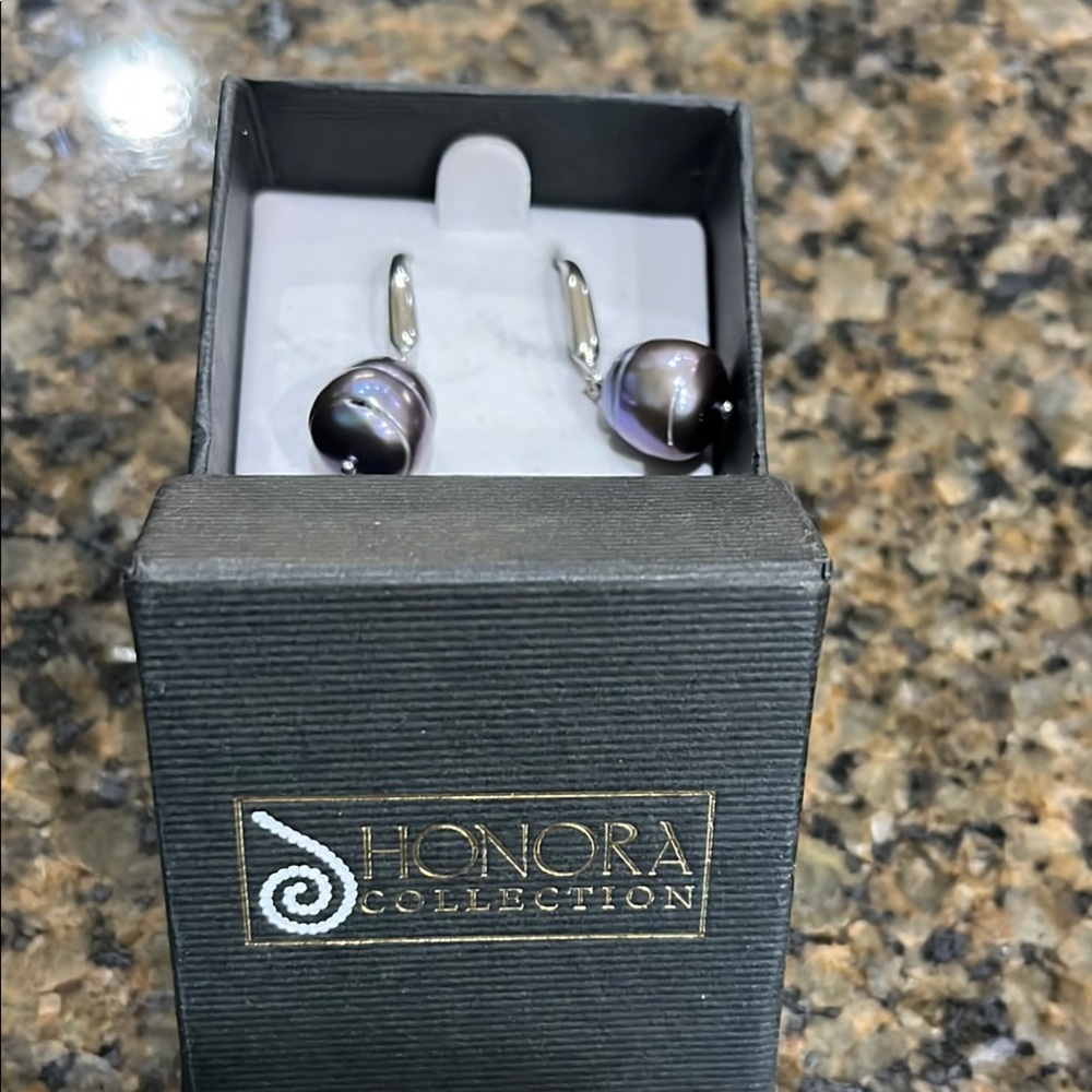 Honora Black and Silver Pearl Stud Earrings